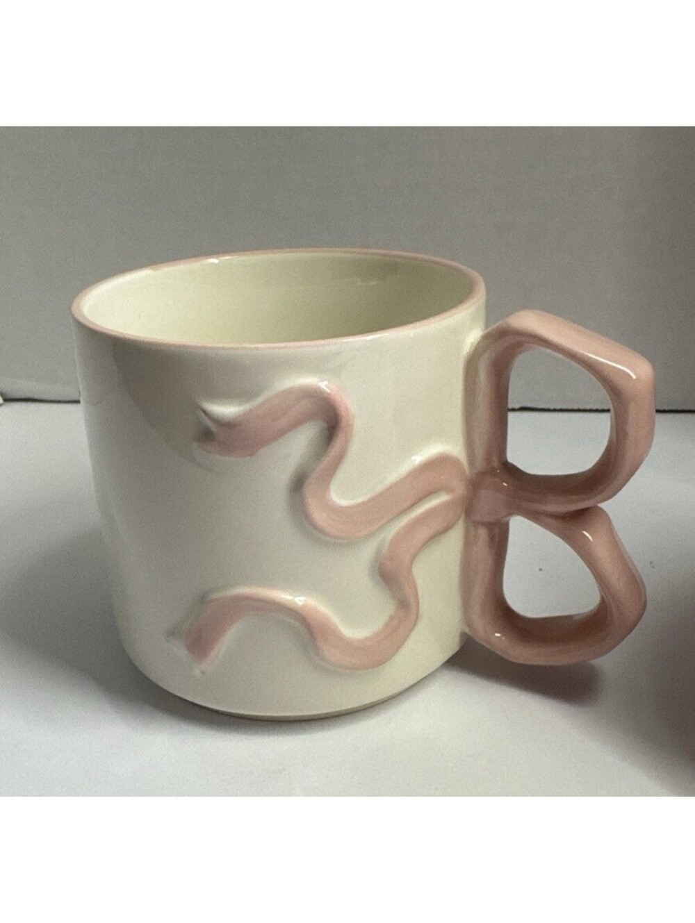 New Room Essentials Pink Bow Handle Stoneware Coffee Mug DWS Microwave Resistant